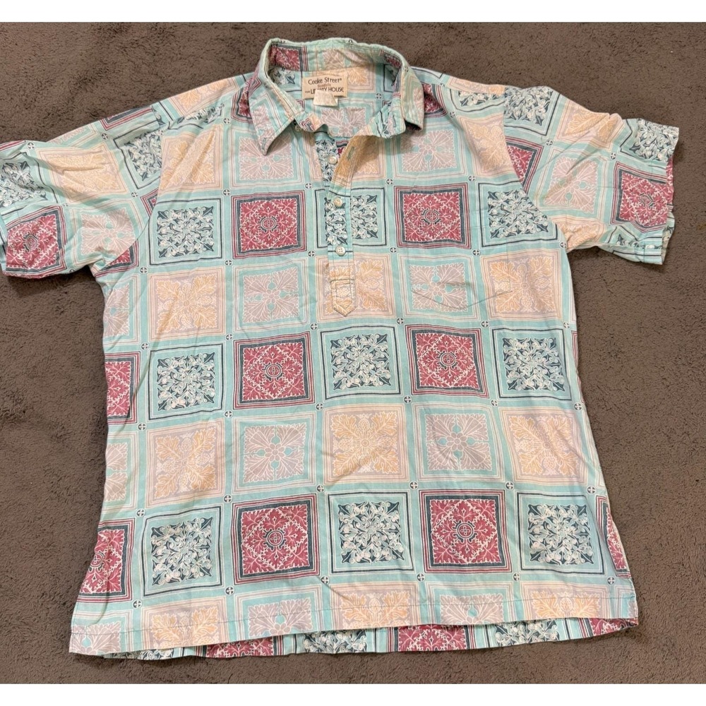 Cooke Street Hawaiian Shirt Mens XL Vintage Block Floral Batik Liberty House USA